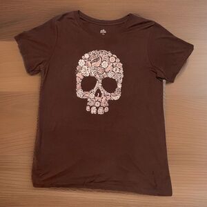 Way to Celebrate Halloween Silver Skull Black T-Shirt MEDIUM (8-10)